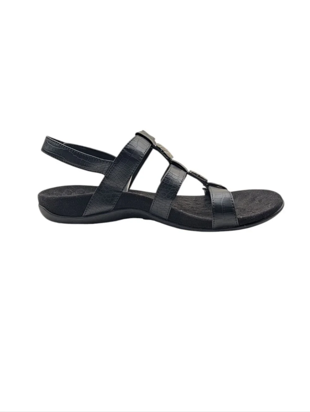 Vionic Amber Black Embossed Orthotic Sandals Wide 10 S4211 - Picture 5 of 12
